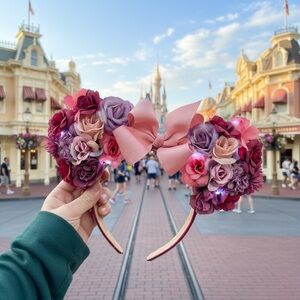 SOLD Floral Light Up Mouse Ears Headband with Pink Bow 🎀